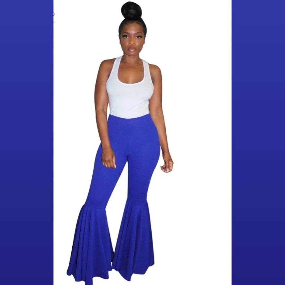 Blue Flare Bell Bottom Stretch Pants - Picture 1 of 5